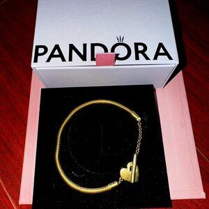 Pandora Moments Heart T-Bar Snake Chain Bracelet (Gold Pandora Heart Bracelet)
